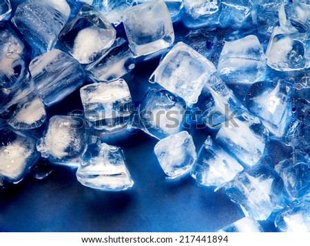 Ice cube on plastic blue tray