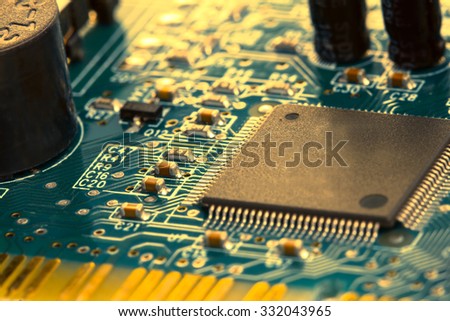 selective focus of close up the computer electronic circuit board