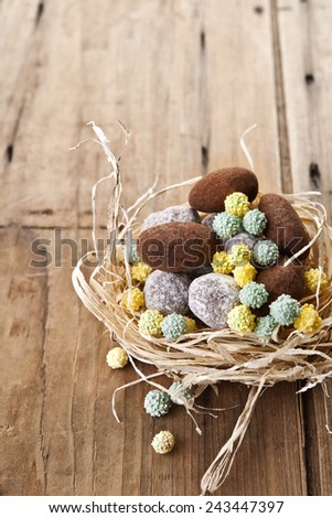easter chocolate, egg, hand made, nest hay,celebration