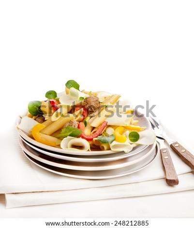 pasta penne salad, low fat meal, restaurant food, healthy food, turkey meat balls,beef meatballs