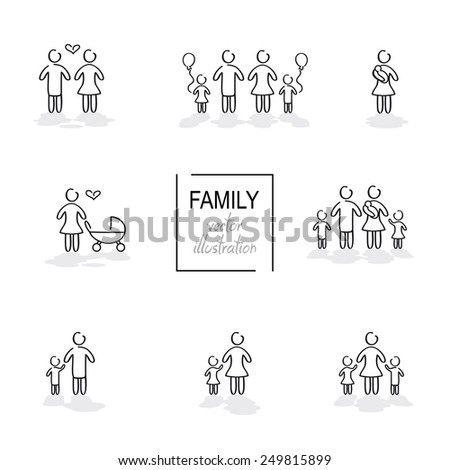 Family hand drawn icons in vector