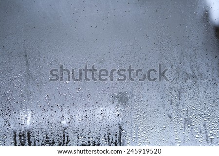 droplets in a window in a snowy day