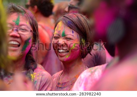 KUALA LUMPUR, MALAYSIA - MAR 31: Unidentified People celebrated Holi Festival of Colors, Mar 31, 2015 in Kuala Lumpur, Malaysia. Holi festival of colors,being one of the biggest festivals in Malaysia.