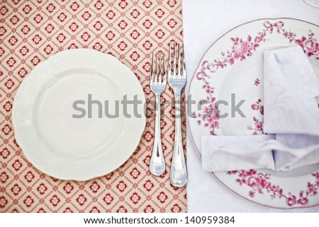 Empty dinner plate, drawing the fork set