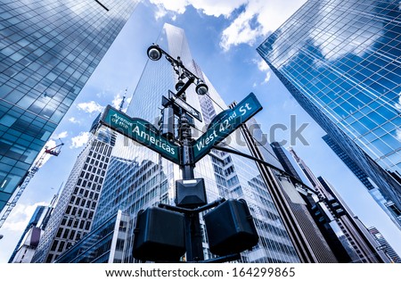 Direction Signs In New York At Intersection