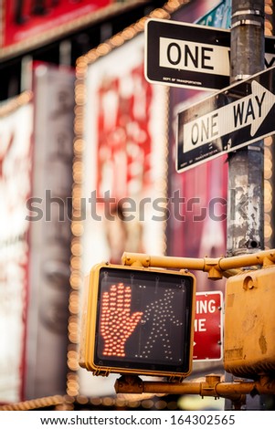 Don't walk New York traffic sign with illuminated and blurred background Don't walk New York traffic sign with illuminated and blurred background