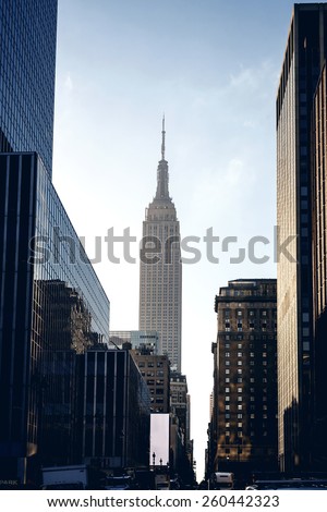 Below view from street on Empire state building in New York, USA