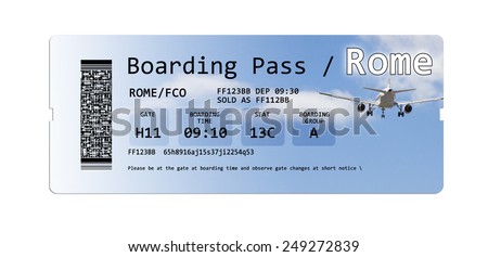 Airline boarding pass tickets to New York isolated on white - The contents of the image are totally invented.