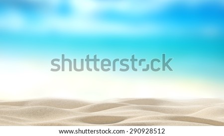 Summer exotic sandy beach with blur sea on background