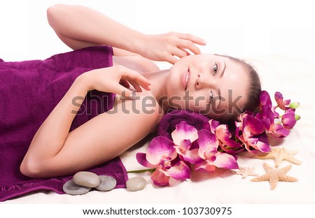 Beauty spa woman with flower on background