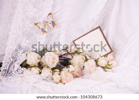 Beautiful bridal flowers with banner add and wedding rings