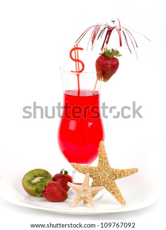 Tasty alcohol cocktail with strawberry. Isolated on white background