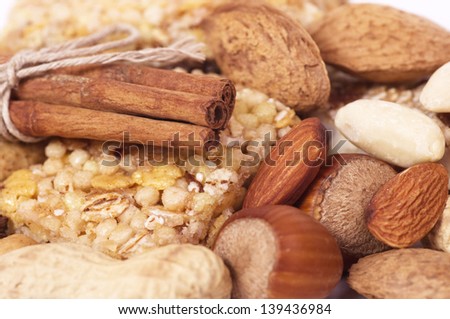 Tasty nuts and musli bars. Healthy food