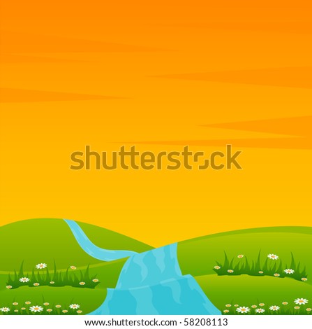 Vector Country Landscape with river