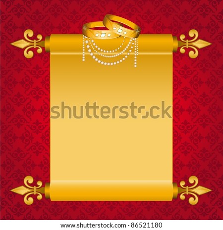 stock vector Old paper in scrolls with two wedding rings Vector