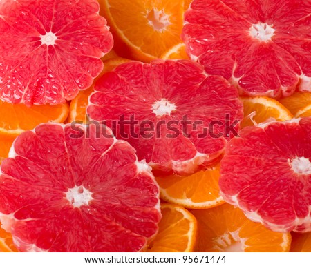 Healthy beautiful food background with grapefruit and orange