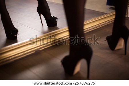 Woman\'s leg in high heel stiletto fetish boots