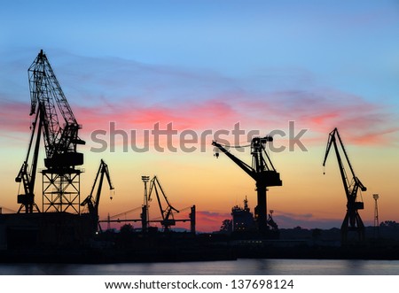 Industrial view at night in shipyard.