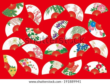 Pattern of fan depicting flowers Japan, the four seasons