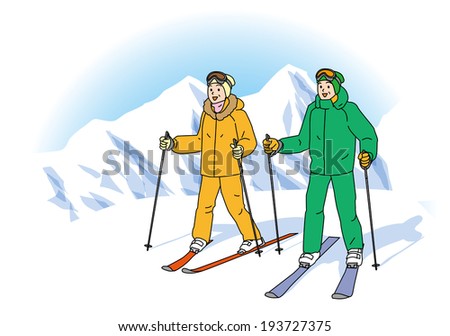 Couple of middle age to ski