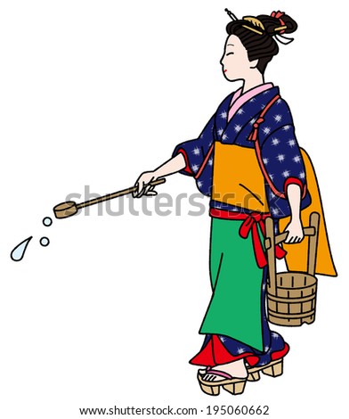 Japanese history. Unmarried women of the Edo Period. Figure that the farmer water.