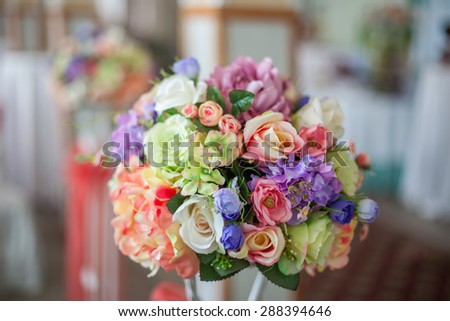 Colorful Beautiful flower wedding decoration in restaurant