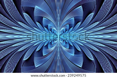 Abstract blue background with feather-like stripes coming from center
