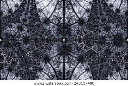 abstract fractal with black and white decorative pattern with circles and rings