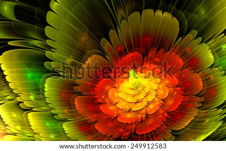 Abstract fractal background with glossy red-green flower