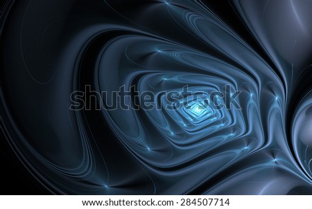 black diamond, abstract fractal with blue metallic radial rhombuses with soft edges on black background