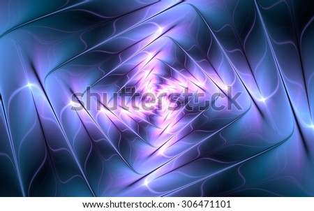 abstract fractal, violet-blue glowing spiral with pointy lines and neon light