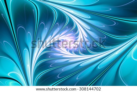 abstract fractal, cyan-blue glowing spiral with soft curved lines