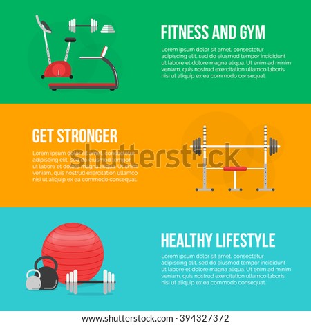 Sport equipment flat icons isolated. Gym training, bodybuilding and active lifestyle, fitness equipment. Vector Athlete and Sport illustrations