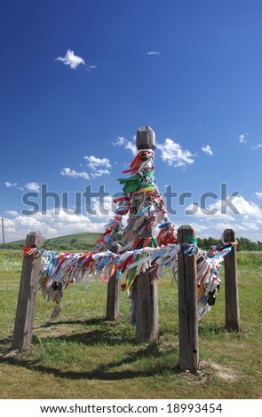 Ritual horse tethering post. Russian Khakas religion.