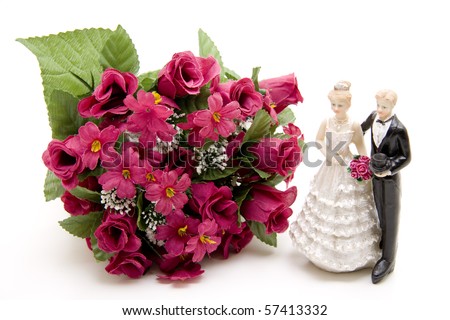 Bridal couple with flower jewelry