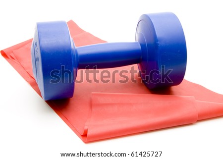 Blue dumbbell with fitness rubber