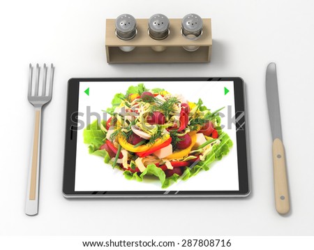Tablet PC 1. Tablet PC with a photo of food.