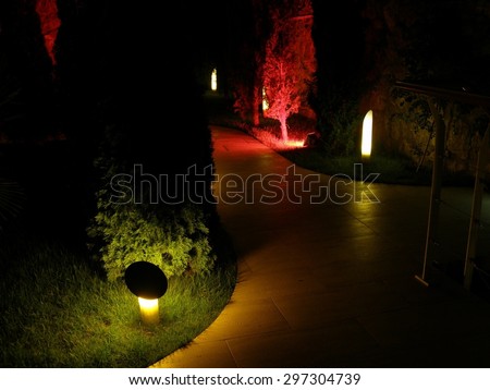 Garden torch 1. Garden lantern in the park at night.