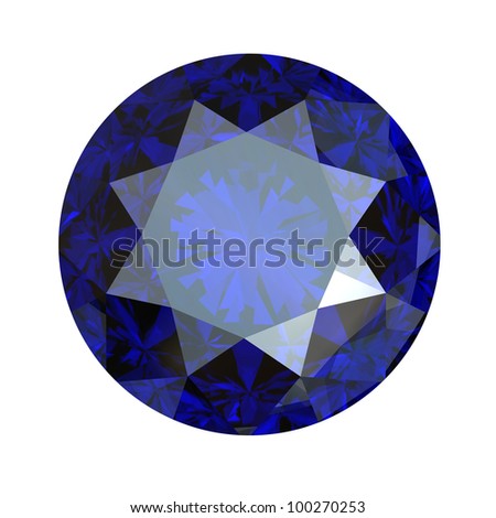Round blue gemstone isolated on white background.  Benitoit. Sapphire. Iolite.Tanzanite
