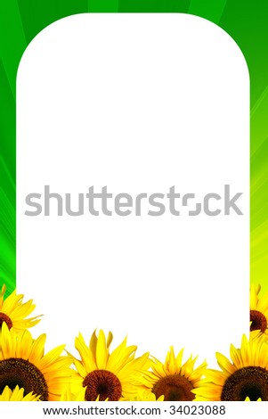 Flowers frame with yellow sunflower isolated on white background
