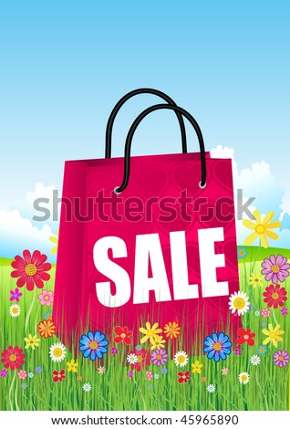 Shopping bags with spring flowers.Vector illustration
