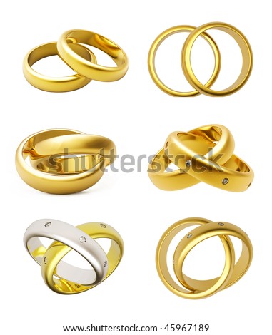 stock photo 3D gold wedding rings isolated on white background
