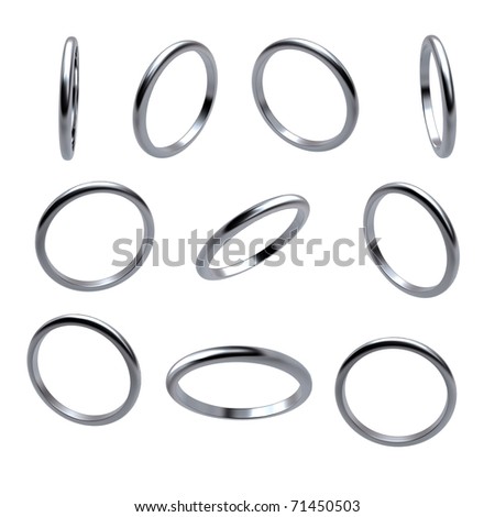  photo Collection of silver wedding rings isolated on white background