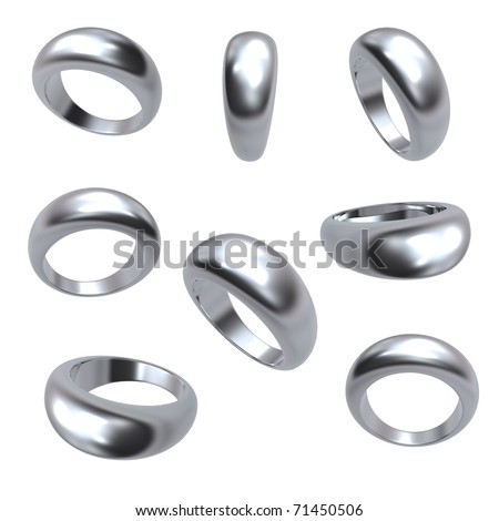  photo Collection of silver wedding rings isolated on white background