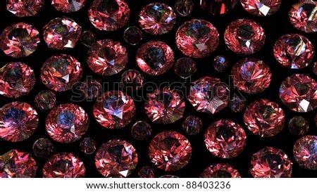 Set of round diamond isolated on black background. Gemstone