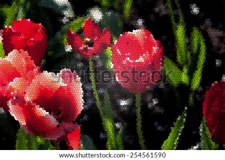 Spring background with fresh  tulips in bloom