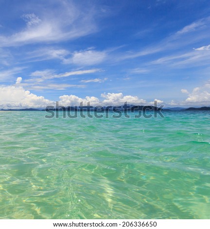 Water ocean and blue sky background. Clear blue ripple aqua texture