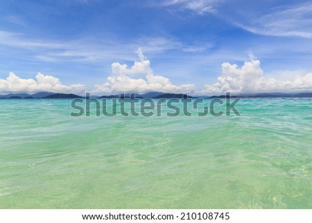 Water ocean and blue sky background. Clear blue ripple aqua texture