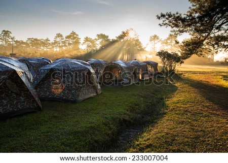 Beautiful landscape on the sunrise time and tent