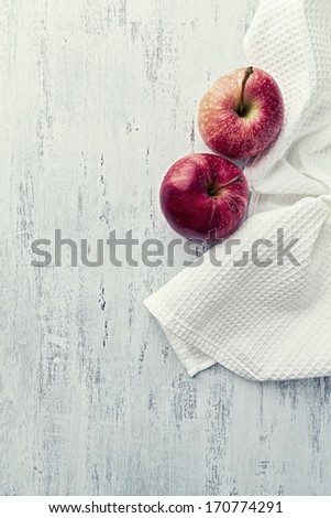 Red Apples On Kitchen Table; From Above